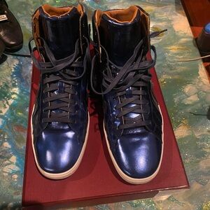 Men'sBally  Blue High-Top Sneakers ETICON METALLIC BLUE SIZE 12